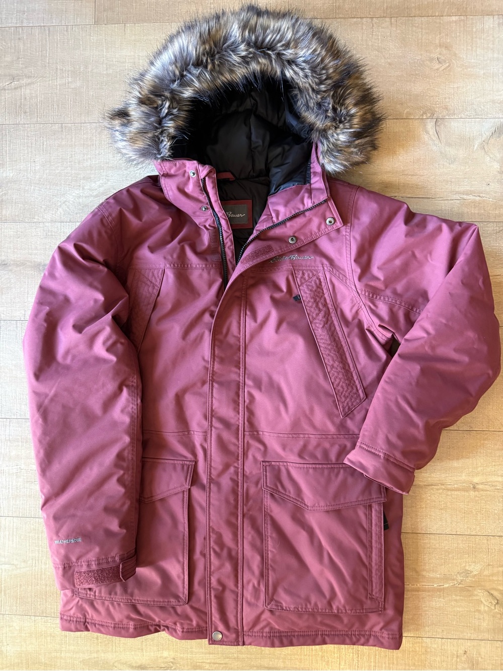 Men's Eddie Bauer WeatherEdge Down Feather Parka Jacket w/ Faux Fur Hood large